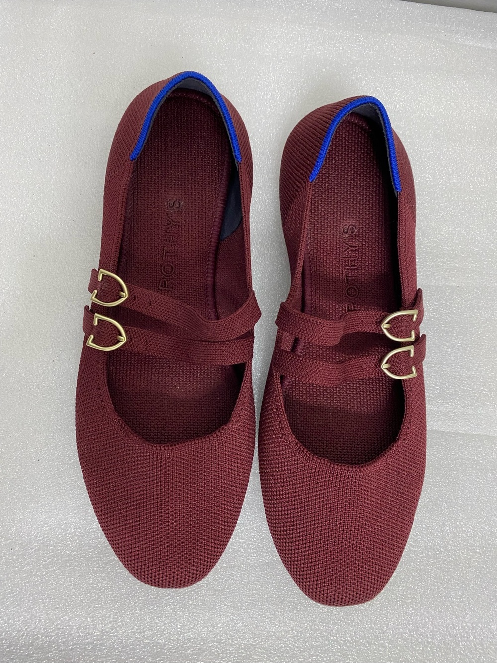 Rothy's The Double Buckle Mary Jane flats in the deep burgundy Cabernet color